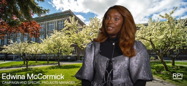 RPI Employee with Campus Building in the Background