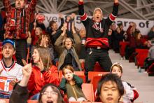 Fans cheering at RPI hockey game
